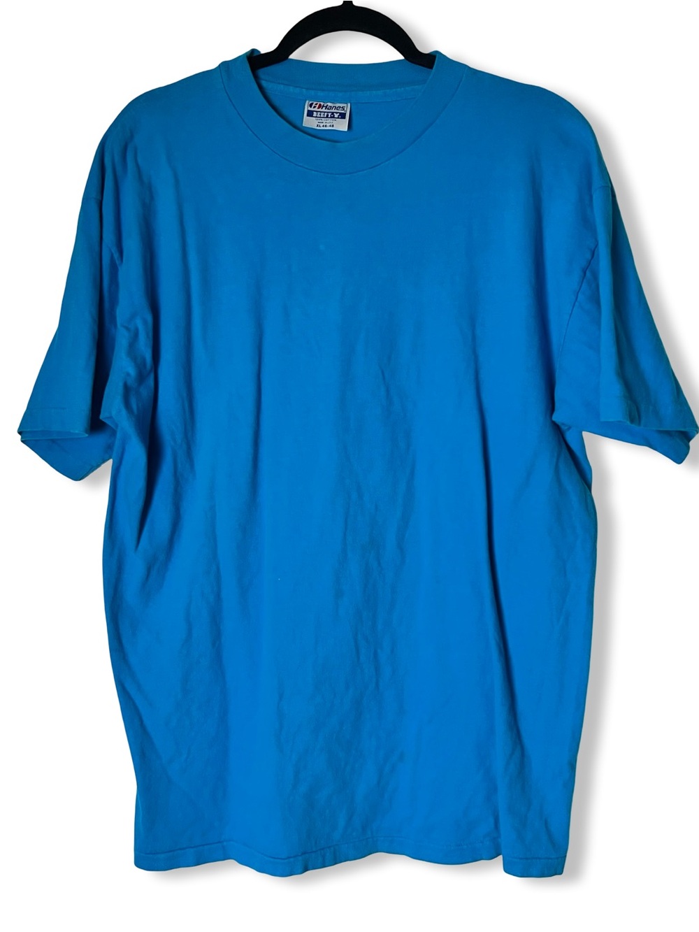 Hanes Beefy-T VTG Blank Turquoise Teal Single Stitch T-Shirt USA Made 90s Men XL